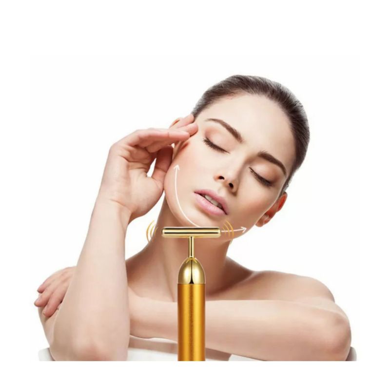 Alat Pijat Wajah 24K Gold Energy BEAUTY BAR / Mengencangkan Kulit / Penirus Wajah / Penghilang Kerutan Mata / Slimming Face Gold Vibration Facial Beauty Roller Massager Tightening Wrinkle