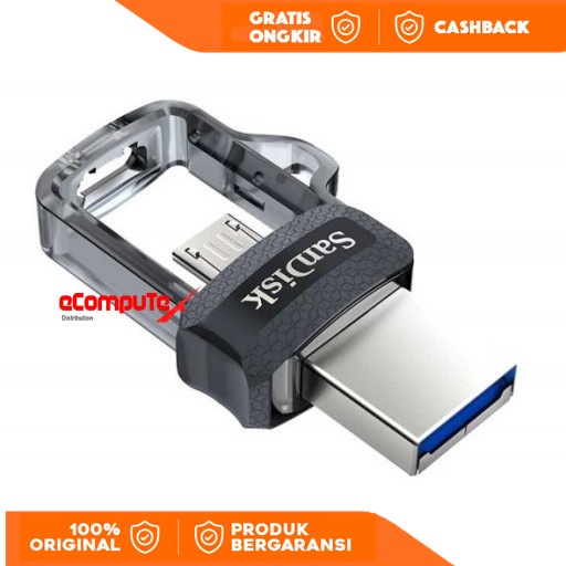 FLASHDISK OTG SANDISK 16GB DD3 ORIGINAL USB FLASH SANDISK DUAL DRIVE TRANSPARAN