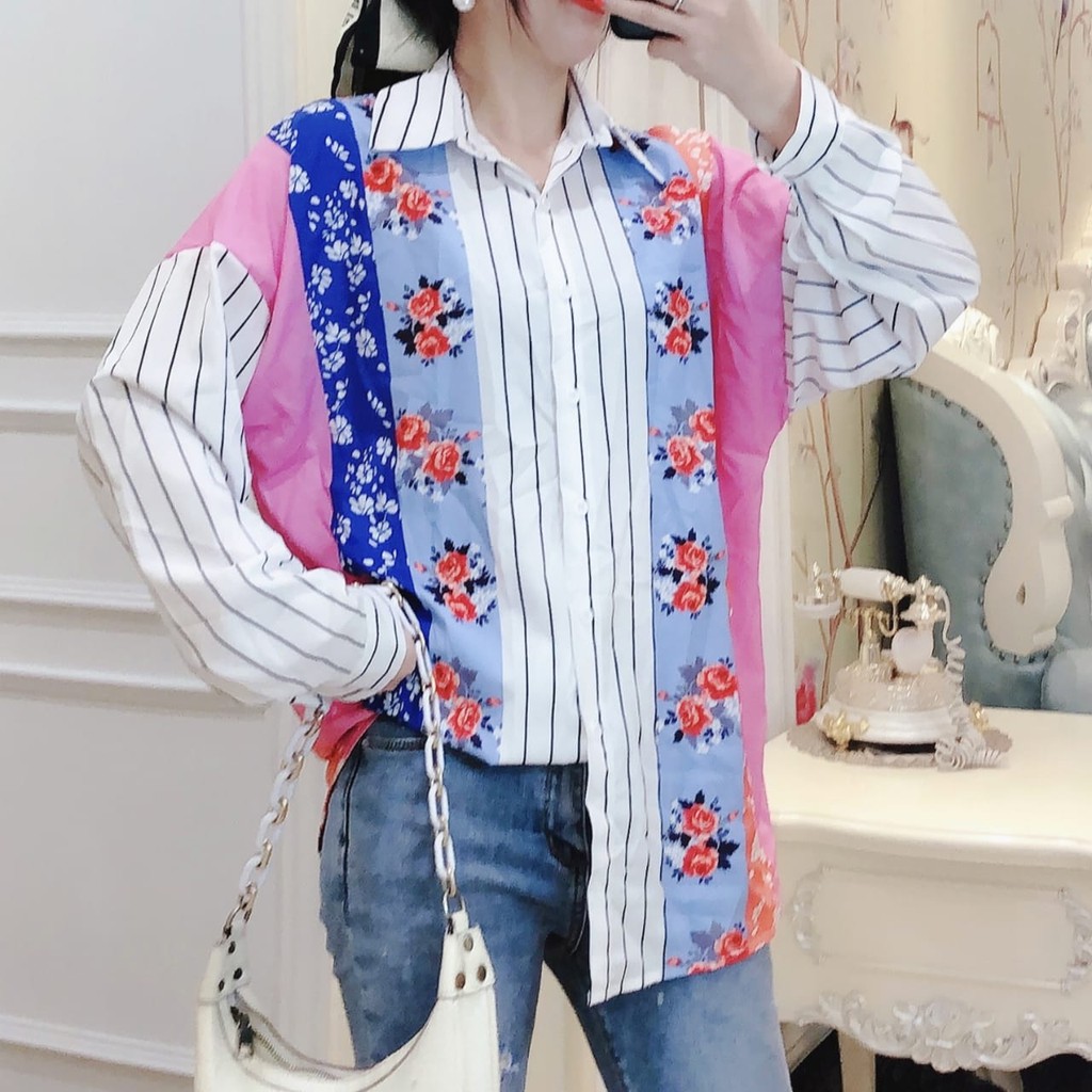 IMPORT KEMEJA 2958 3M THREE M TM JEREMINA OVERSIZED MOTIF FASHION MURAH SALE TERJANGKAU