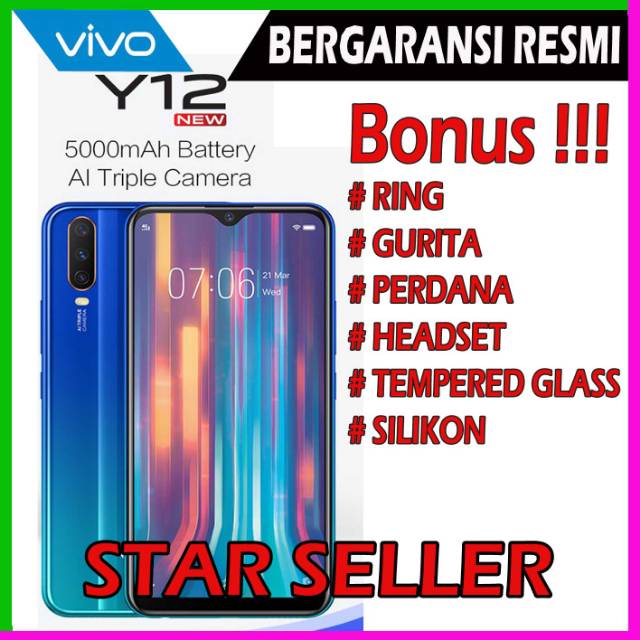 VIVO Y12 2019 3/64 Gb dan 3/32 gb garansi resmi VIVO 1 tahun | Shopee