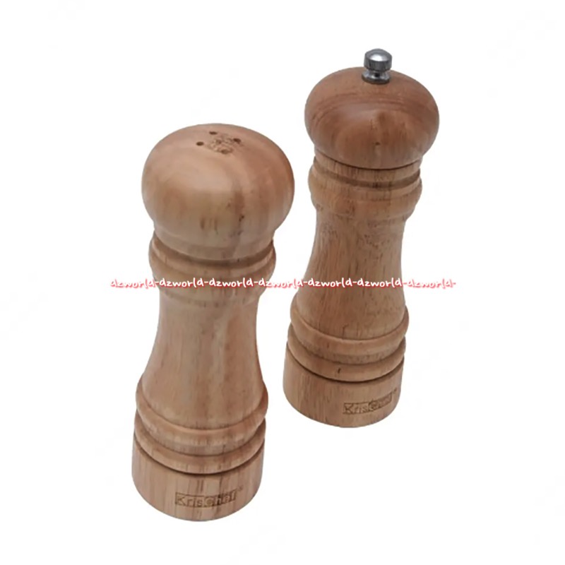 Krischef Wodden Pepper Mill Set 2pcs Tempat Bumbu Garam Merica Bahan Kayu Karet Putar Salt Seasoning Place