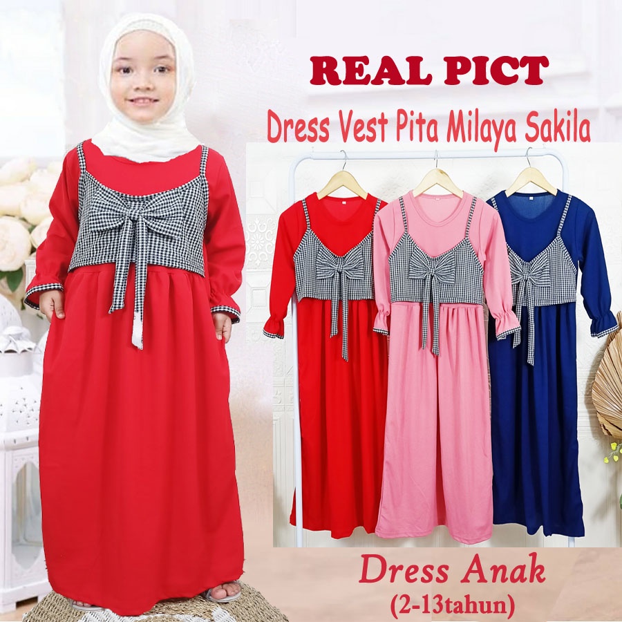 DRESS ANAK MILAYA VEST PITA SAKILA GAMIS MURAH USIA 2-13tahun CARLINA