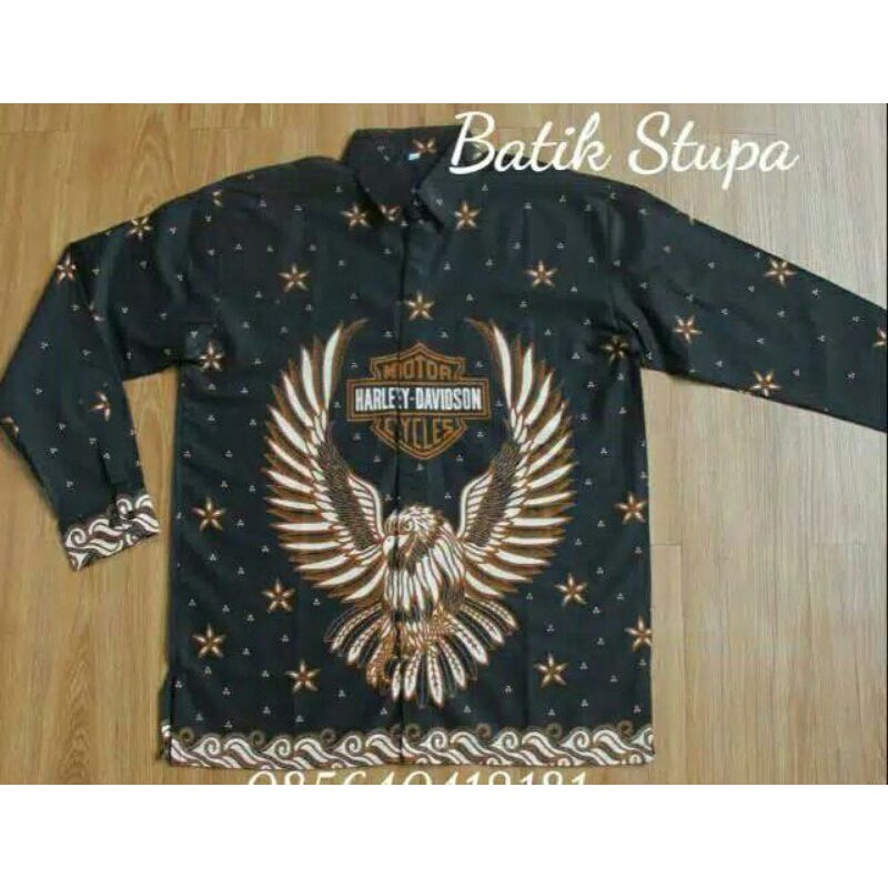 Kemeja Batik Harley Davidson Garuda - Hem Lengan Panjang - Atasan Pria - Batik Modern - Men Shirt - 