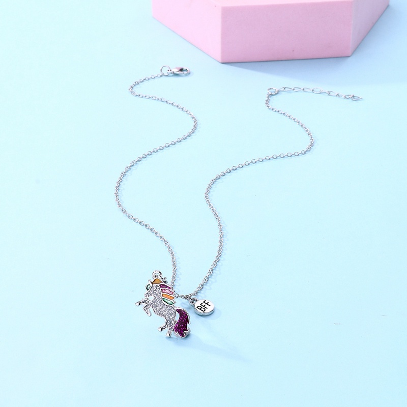 2pcs / Set Kalung Rantai Dengan Liontin Kartun Unicorn Untuk Anak Perempuan