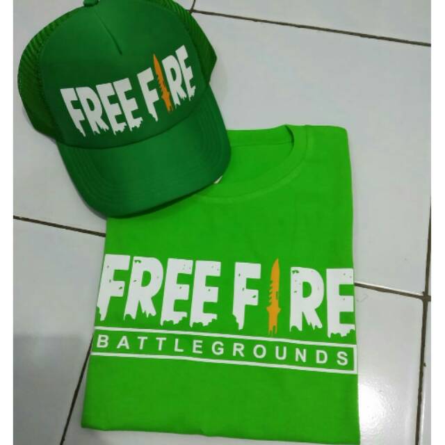 KAOS FREEFIRE PAKET TOPI BAJU FREE FIRE LENGAN PENDEK HIJAU GAME GARENA FREEFIRE PUBG FF BOOYAH