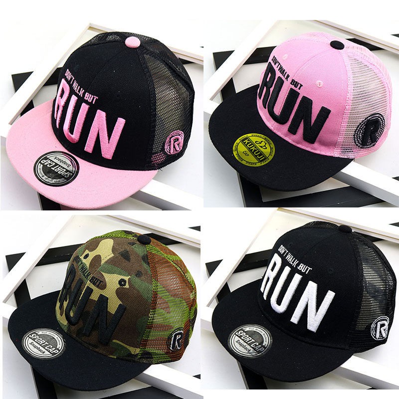 Topi Baseball Motif Bordir Tulisan Run Gaya Hip Hop Korea Untuk Anak Laki-Laki Dan Perempuan