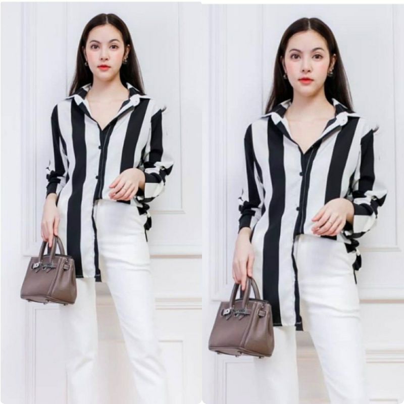 KEMEJA WANITA LENGAN PANJANG KOREA BAJU ATASAN CEWEK JUMBO BIGSIZE HEM SALUR