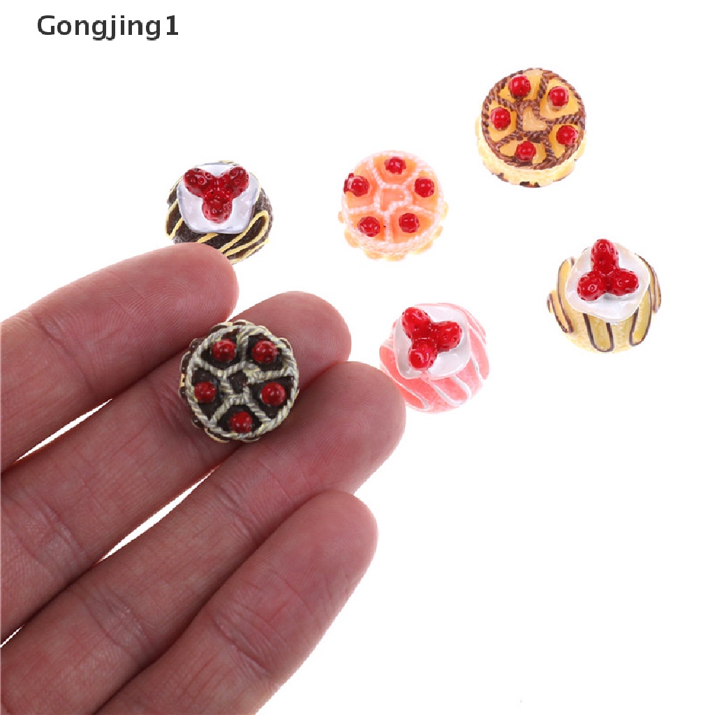 Gongjing1 6pcs / Set Mainan Miniatur Dessert / Kue Krim 3D Bahan Resin Untuk Aksesoris Rumah Boneka