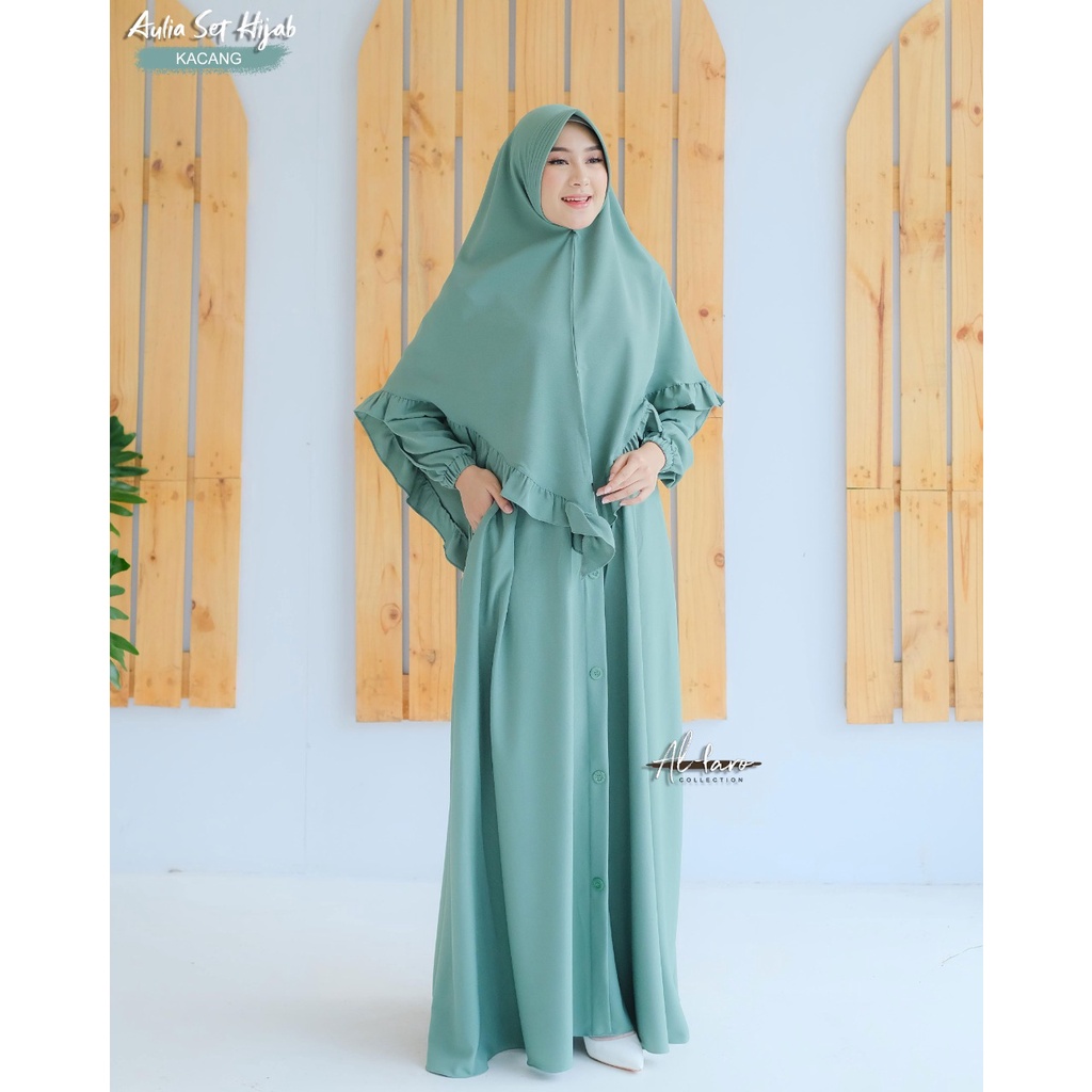 Gamis AULIA Original By Alfaro branded set khimar Itycrepe Premium Kancing TERBARU al faro-MINT