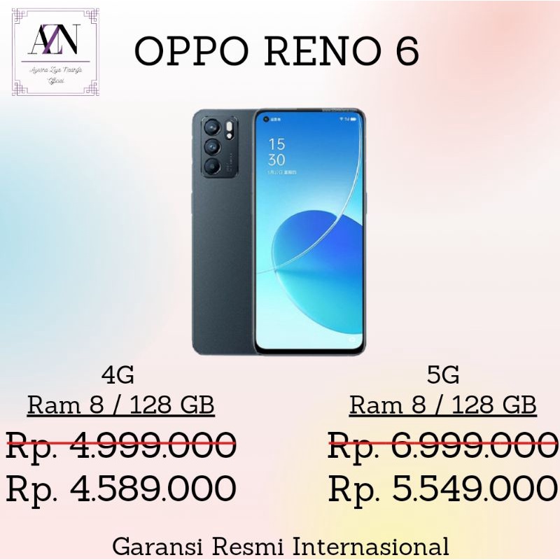 HP OPPO RENO 6 RAM 8 / 128 GB GARANSI RESMI INTERNASIONAL HANDPHONE TERLARIS