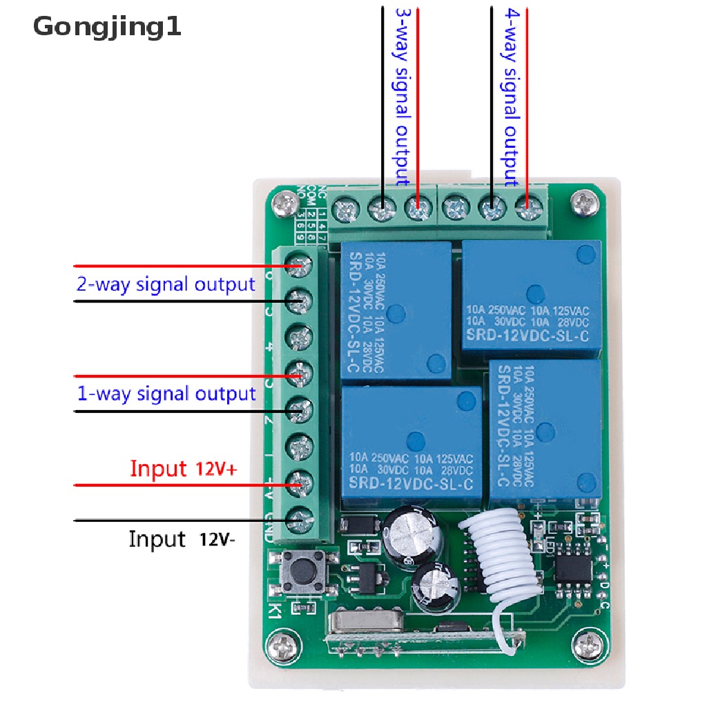 Gongjing1 Switch Relay Rf Wireless 4ch Dc 12v 10a