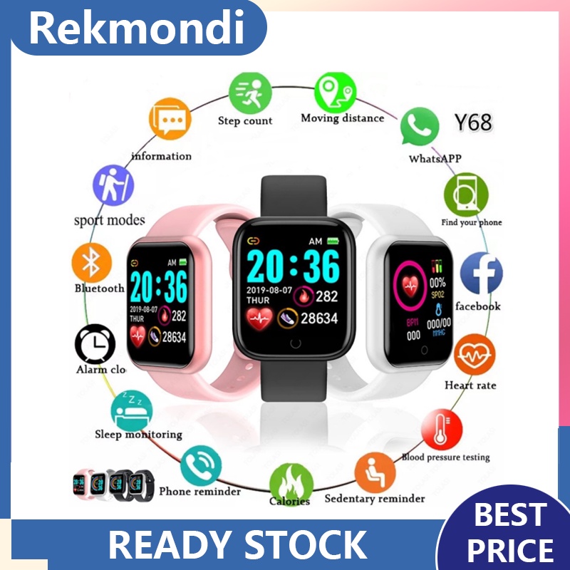 Smarwatch Y68 Sport Waterproof Bluetooth Smart Watch Fitness Tracker Wristband Pedometer Heart Rate Sleep Monitoring