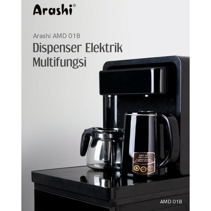 DISPENSER ARASHI GALON BAWAH AMD 01B / AMD 02 BC 02BC air galon digital dengan pemanas teko dan remote