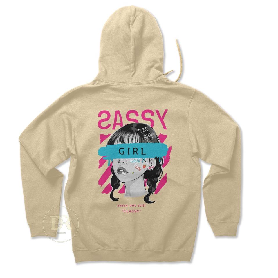 H61T DEZIROSE Hoodie Sassy Wanita Pum Quality Bahan Fleece Tebal Kekinian (Cream & Hitam) RZD