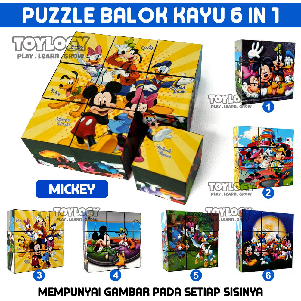  Mainan  Edukatif Edukasi Anak Block Puzzle  Balok  Kayu 6 in 