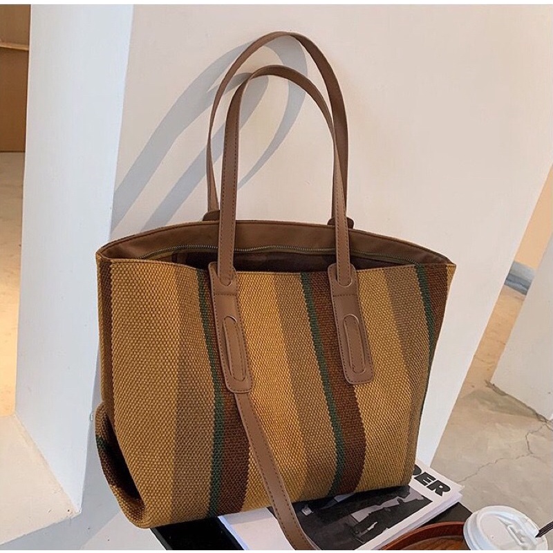 SG1877 syafniegalery tote bag import motif garis garis 7663 0150 1946