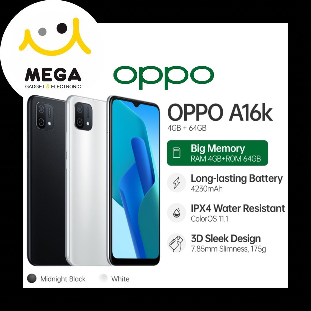 Oppo A16k 4GB + 64GB Garansi Resmi Oppo Indonesia