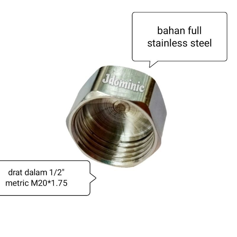 tutup drat dalam 1/2 inchi - bahan stainless steel stenlis tahan karat end plug dop dot cap kap besi