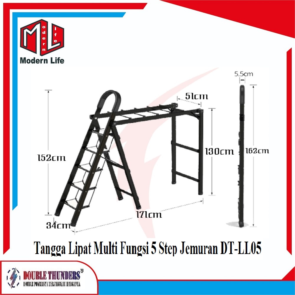 Tangga Lipat 5 Step 110cm Portable Serba Guna DT-LL05 2in1