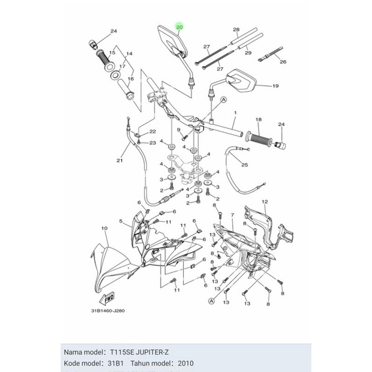 SPION KANAN JUPITER Z NEW XRIDE 115 ASLI ORI YAMAHA 31B F6290 01