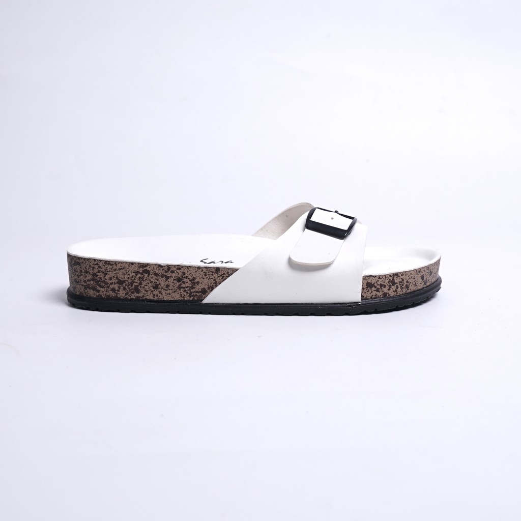 Sara Sara BILLY Sandal wanita casual sandal slop kulit sol puyuh kekinian model birken single strap-White