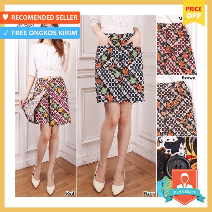 Celana Pendek Resyahotpants Rok Batik Casual Jumbo Wanita Merah
