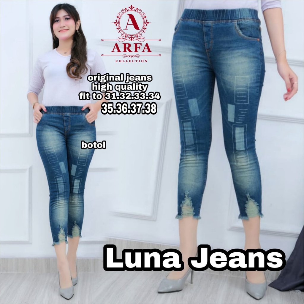 LUNA JEANS / CELANA JEANS WANITA 7/9 MOTIF PRINTING KOTAK / GIARSYA JEANS