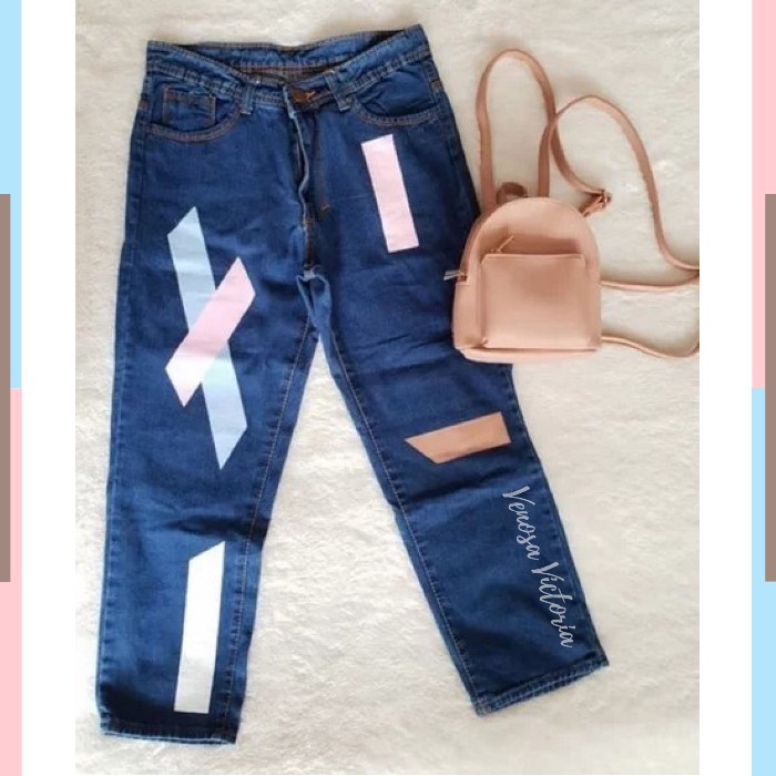 CELANA JEANS BOYFRIEND // CELANA JEANS MOTIF GARIS // CELANA WANITA// BOYFRIEND LINE COLOUR