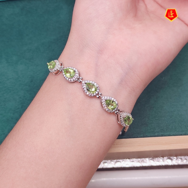 [Ready Stock]New Inlaid Natural Olivine Bracelet