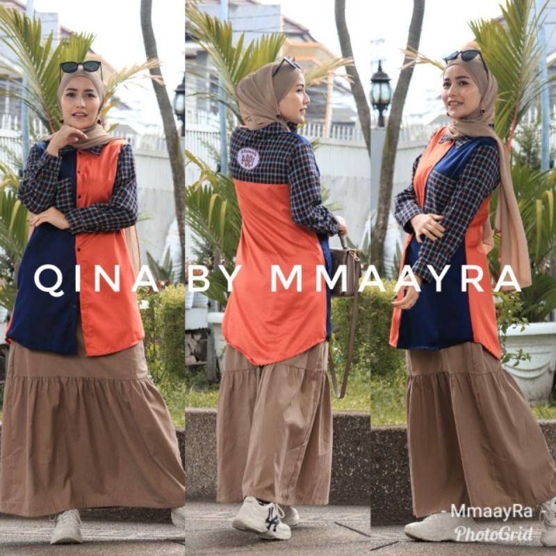 qina by mmaayra setelan rok kemeja ootd hijab baju terbaru