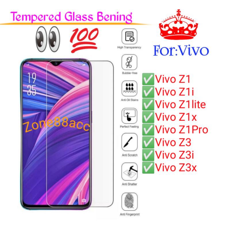 Vivo Z1 Z1i Z1lite Z1X Z1Pro Z3 Z3i Z3x i X Pro Lite Antigores Bening Tempered Glass Screen TG