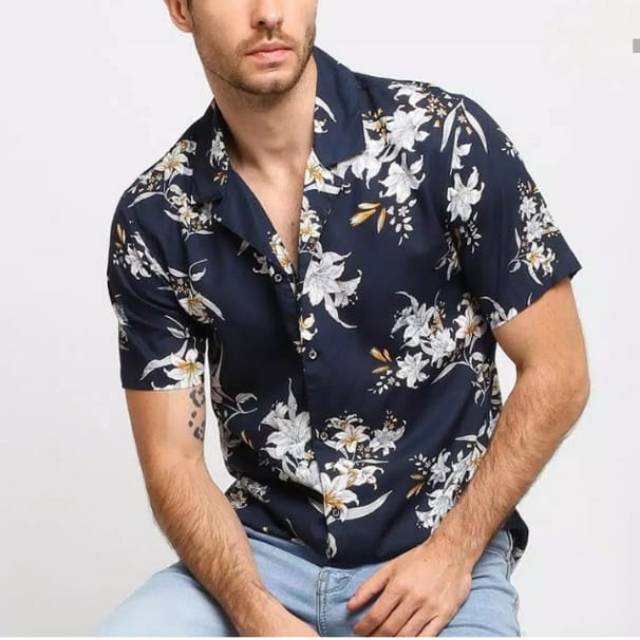 Jafa19 KEMEJA PRIA BRANDED MOTIF BUNGA FLORAL KEMEJA LENGAN PENDEK VINTAGE  | Shopee Indonesia