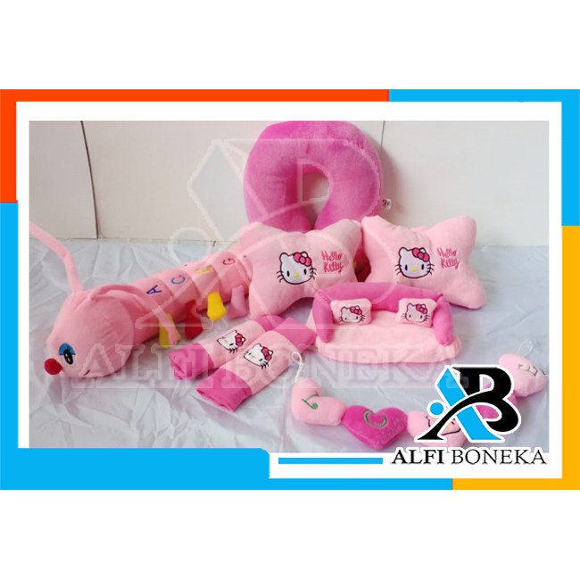 Paket Bantal Mobil dan bantal leher - Bantal sandar Mobil set murah - bantal mobil 8in1 boneka lucu