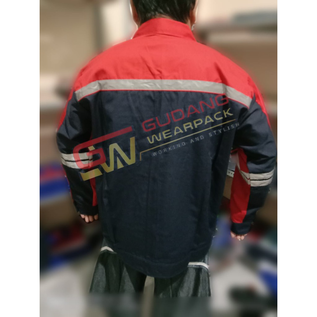 Gudang Wearpack - Baju Kerja Seragam Proyek SemiJaket Warna Dongker Merah