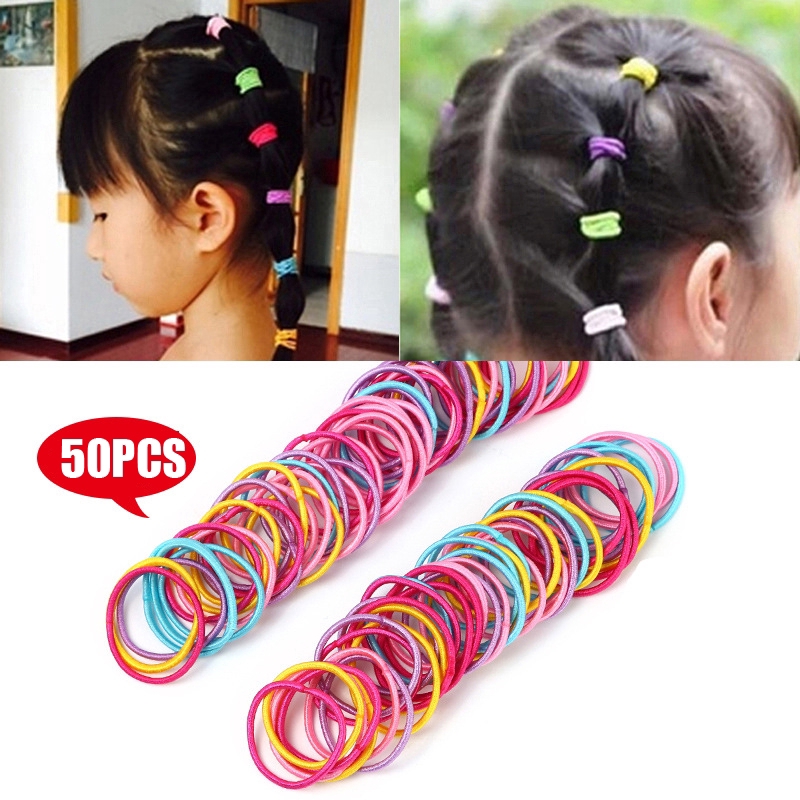 50pcs Fashion Girls Children Cute Colorful Basic Elastic Hair Bands Tie Gum Scrunchie Rubber Bands