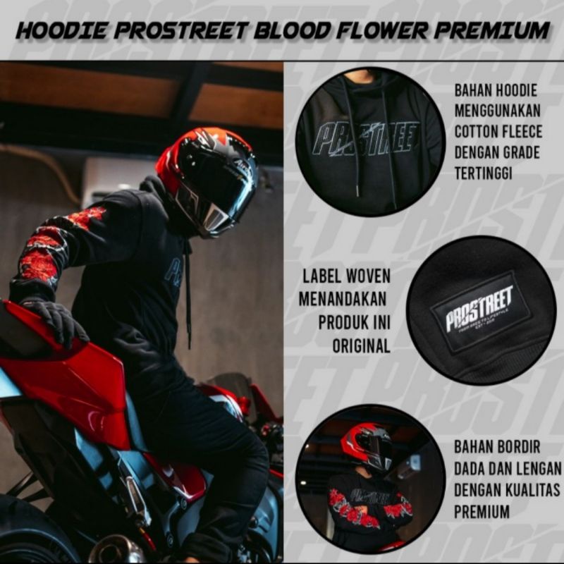 HOODIE | PROSTREET | BLOOD FLOWER PREMIUM | NEW | PREMIUM | ORIGINAL | BLACK