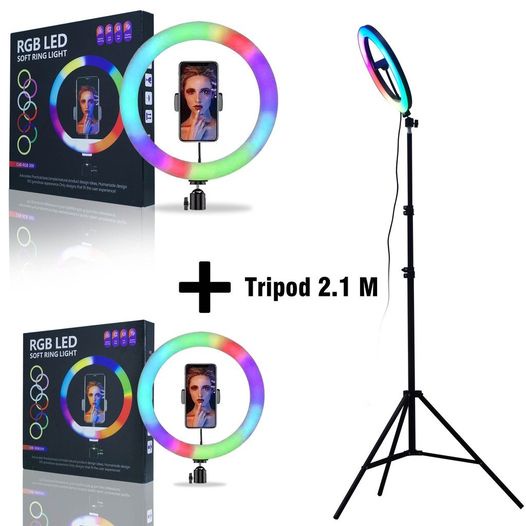 Ring Light/ Ringlight RGB RAINBOW 26 CM LED video + Tripod 2 Meter / 2.1 m