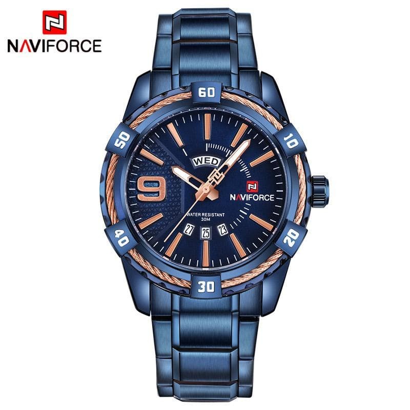 JAM TANGAN PRIA NAVIFORCE ORIGINAL NF.9117 ring ada kawat tanggal hari aktif