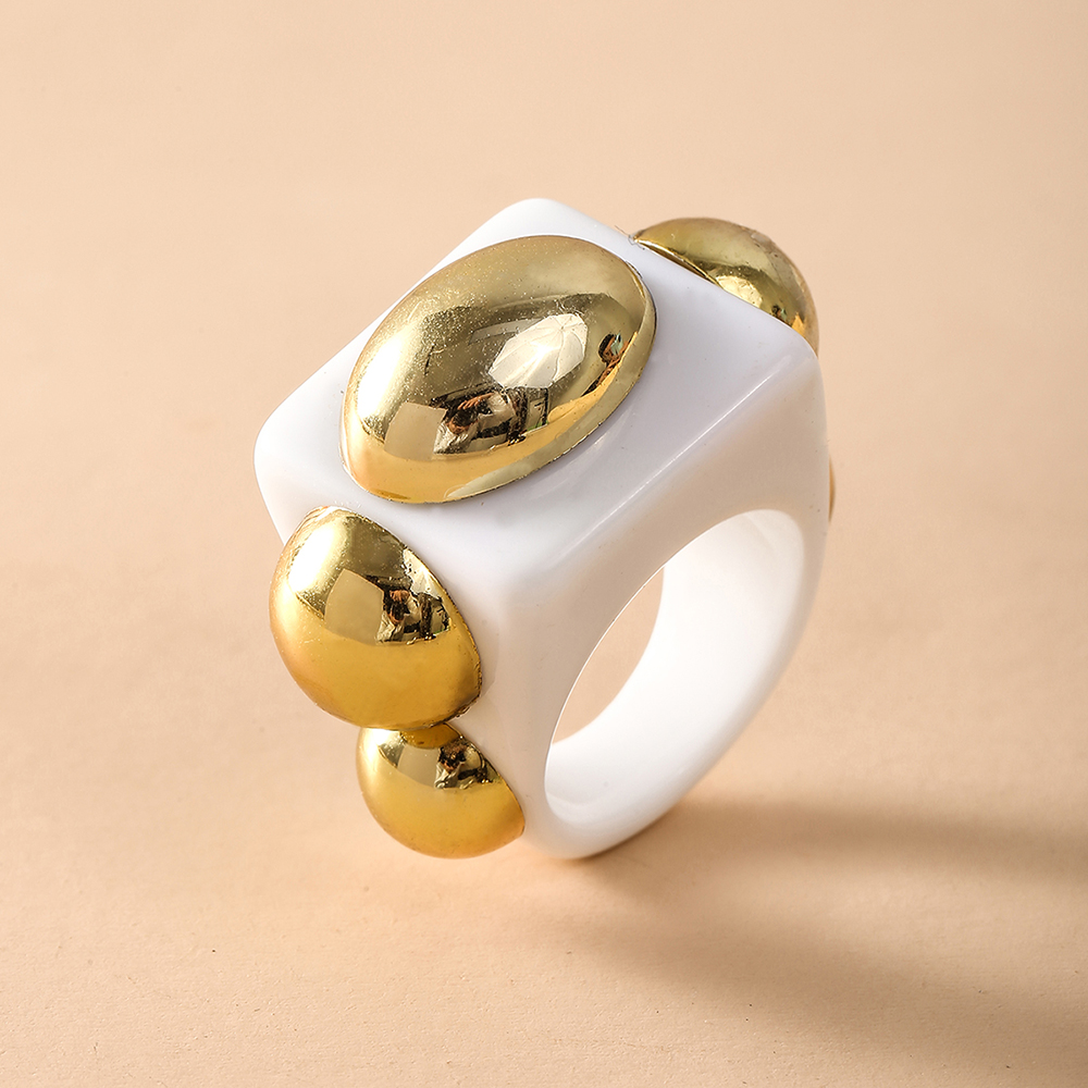 Creative Black White Square Resin Gold Ring Personality Geometry Rings Jewelry Accessories