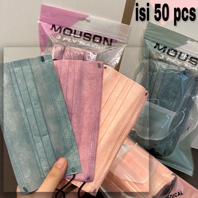 MOUSON 3 PLY WARNA ISI 50PC / MASKER FASHION / MASKER 3PLY PREMIUM / MASKER VIRAL / DISPOSABLE MASK 