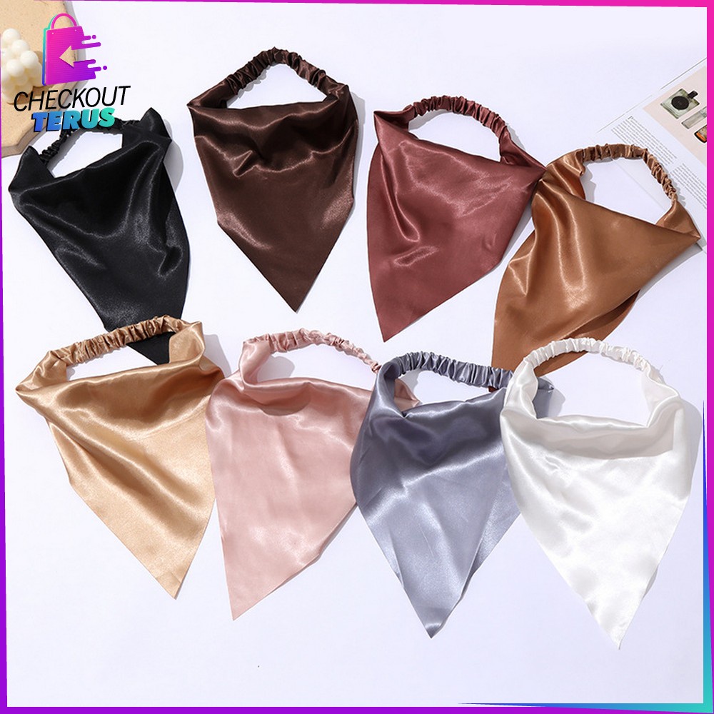 CT C511 Bando Bandana Segitiga Bahan Satin Korean Motif Polos Bandana Headband Wanita Katun Triangle Woman Scraf