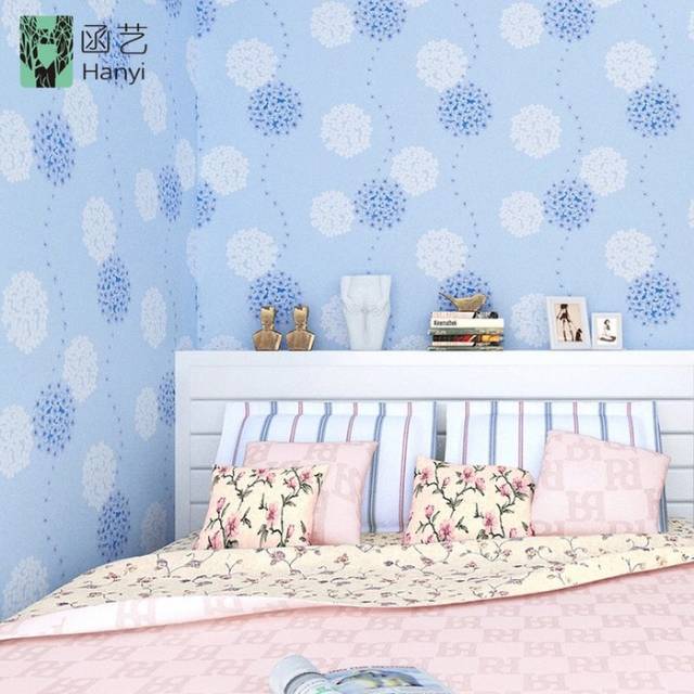 WALLPAPER DINDING MOTIF DANDELION BIRU 10m x 45cm