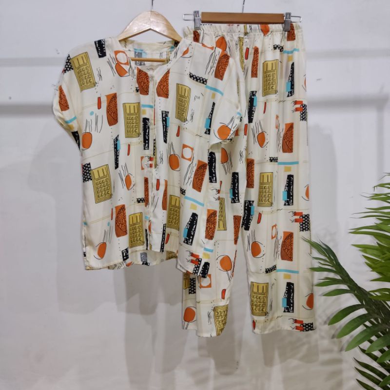 PIYAMA KANCING BUSUI | PIYAMA RAYON  V-NECK | PIYAMA BUSUI | BAJU TIDUR MURAH-KCPD GG