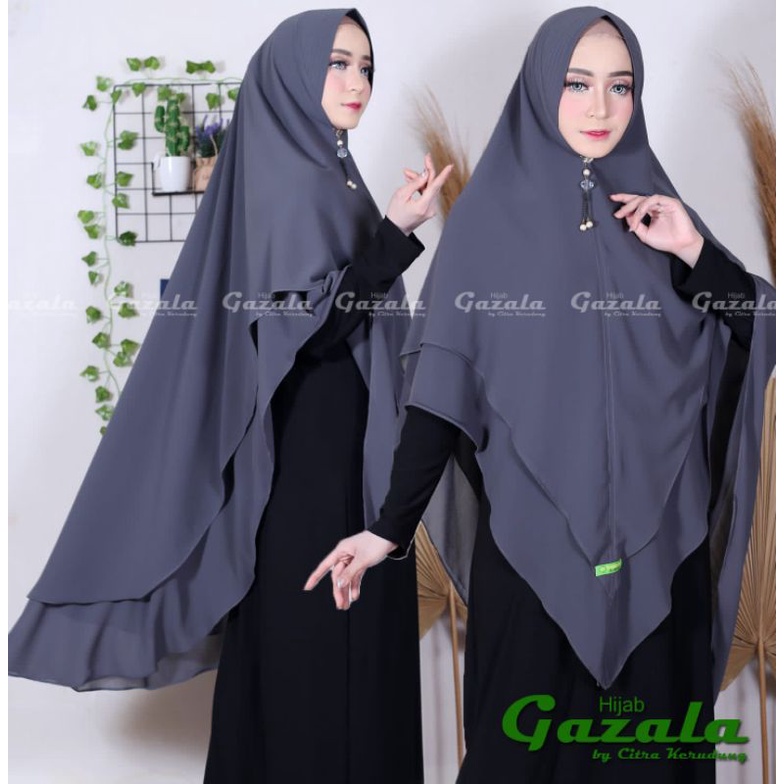 Khimar Ceruty Double Layer Model V Shape Lancip Segitiga Softpad antem bahan Ceruty Babydoll premium