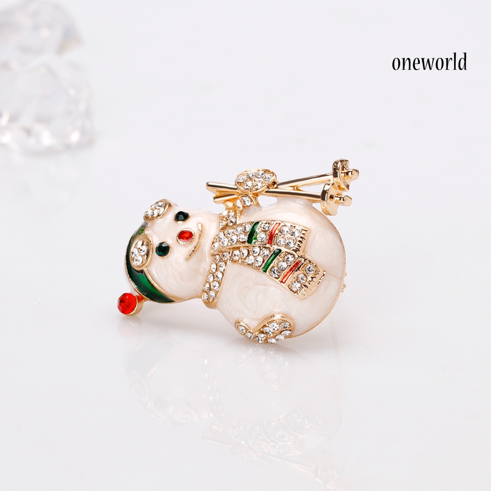 OW@ Lady Rhinestone Inlaid Christmas Snowman Enamel Brooch Pin Lapel Decor Xmas Gift