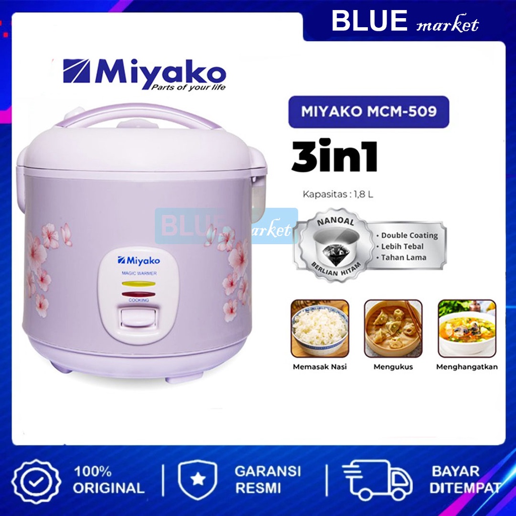 Miyako MCM 509 Rice Cooker Magic Com 3 in 1 [ 1.8 Liter ]