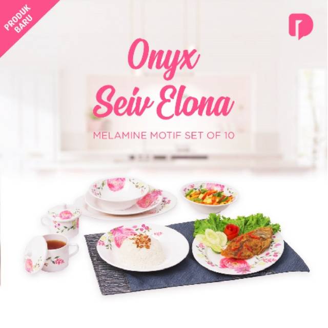 Onyx Seiv Elona Melamine Motif Set Of 10 / Piring Melamin Set /Kado Nikahan