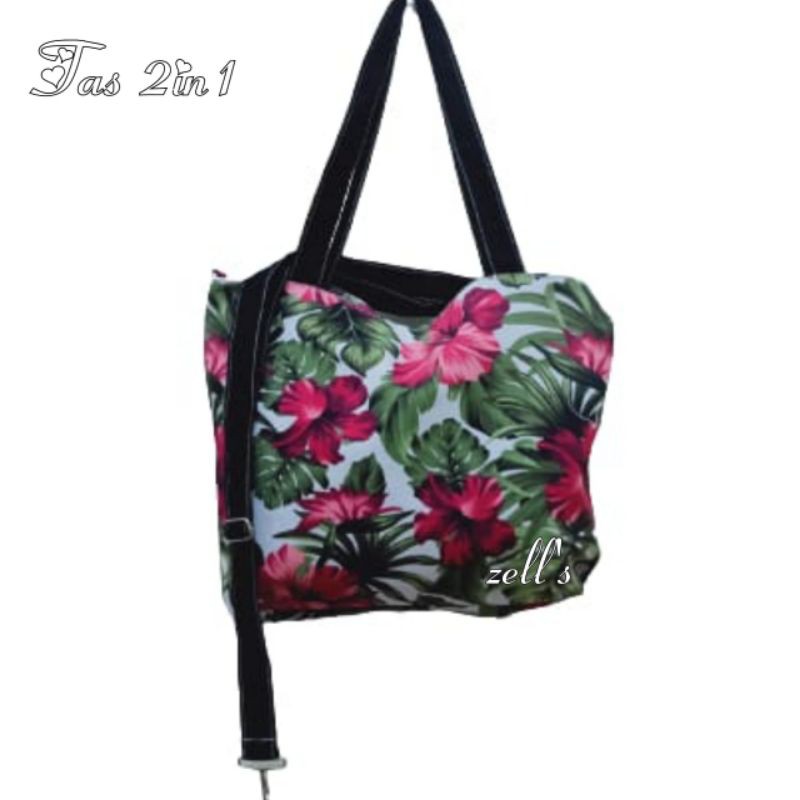 cod bayar di tempat tas 2in1 kanvas tropical bisa selempang bisa jinjing by zellshop