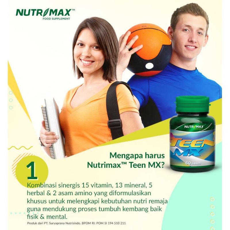 NUTRIMAX TEEN MX VITAMIN OBAT PENINGGI PENAMBAH TINGGI DAYA TAHAN