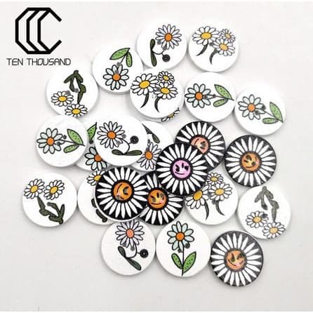 Kancing Kayu 2 Lubang - TEN THOUSAND Round White Sunflower (10pcs)